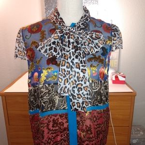 Alice + Olivia Jeannie Bow-Collar Blouse M